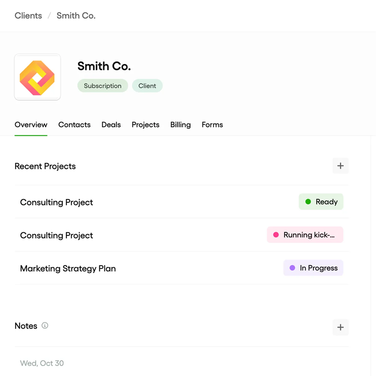 CRM client management dashboard