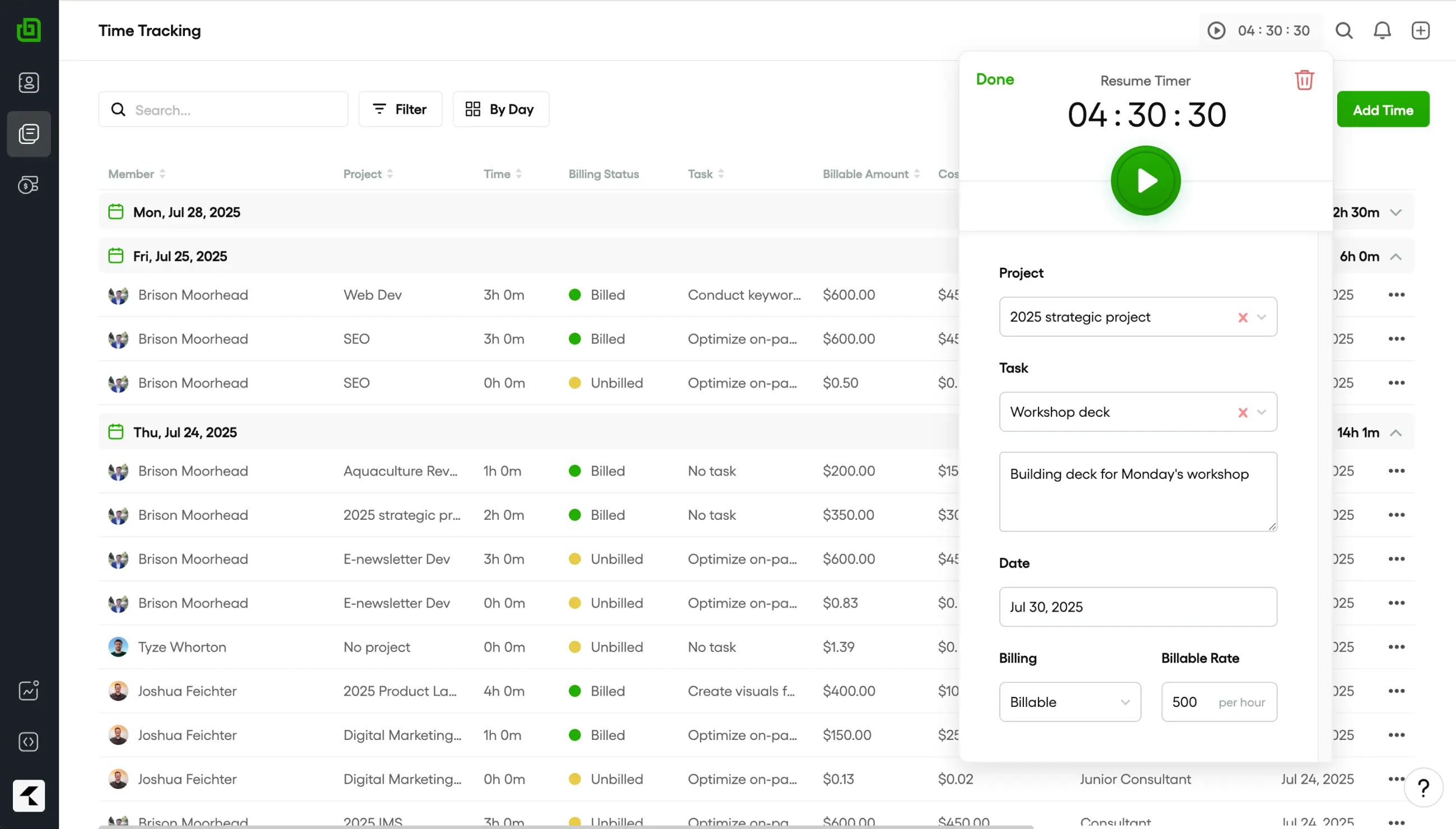 Time tracking in LEDGRR